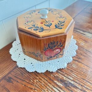 Handcrafted Wooden octagon Trinket Box with handpainted Floral Design